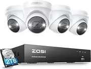 ZOSI 4K POE NVR Home Security Camera System with Person Vehicle Detection, 8CH 8MP NVR with 2TB HDD(16CH Expandable), 4 5MP Outdoor Spotlight IP Surveillance Cameras,2 Way Audio,Color Night Vision