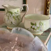 Vintage Royal Albert English Bone China Laurentian Snowdrop Creamer & Open Sugar
