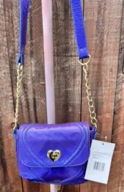 Betsey Johnson Turning Hearts Metallic Blue Turnlock Crossbody Bag BB83745
