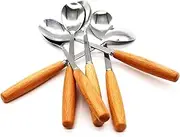 JAMOR Stainless Steel Egg Spoon With Wooden Handle - 6.18IN Cup Companion for Hard-Boiled Eggs, CE Certification, 6 in One Set