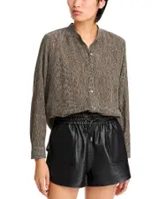 Eileen Fisher Mandarin Collar Crinkled Shirt