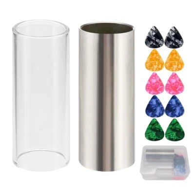 1 Glass Slide, 1 Steel Slide and 1 Golden Guitar Slide, 10 Pcs Guitar Picks