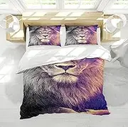DINGSION Kids Boys Bedroom Duvet Cover Set 3 Pieces The King of the Jungle Is Cute Funny Mighty Lion Bedding Set for Bedroom with 2 Pillows Shams 220x220cm