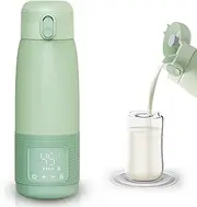 Wireless Milk Warmer, Milk Warmer with LCD for On The Go, Safe for Breast Milk & Formula, Quick Heating, Precise Temperature Control, 5000 mAh Battery with USB-C Quick Charge, 500 ml (Light Green)