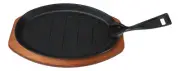 Personal Size Cast Iron Oval Fajita Steak Pan Skillet With Wood Trivet Base