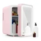 Skincare Fridge - Mini Fridge with Dimmable LED Mirror (4 Liter/6 Can), Coole...