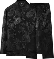 [YEMYIQZ] Kung Fu Uniform for Men Shirt Suit Chinese Traditional Tang Hanfu Martial Arts Wing Chun Tai Chi Training Cloth Pants