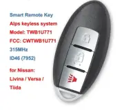 Smart Remote Car Key Fob 3 Buttons 315MHz ID46 (7952) Chip for Nissan Tiida
