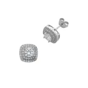 Sterling Silver Cubic Zirconia Double Halo Stud Earrings