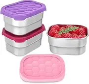 Gencywe 3 Pack Stainless Steel Snack Containers for Kids, 8 oz Easy Open Leak Proof Small Toddler Snack Containers with Silicone Lids, Stackable Metal Lunch Box for Daycare and School (Pink)