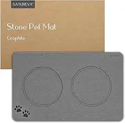 Natureva Home - Stone Pet Food Mat | Super Absorbent, Quick Drying | Diatomite Bowl Feeding Mats for Dog and Cat | Made of Natural Diatomaceous Earth | Absorbing Water Instantly | Colour Graphite