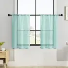 Sheer Tier Curtains Kitchen 36 inch Length Light Filtering 25"Wx36"L Aqua Blue