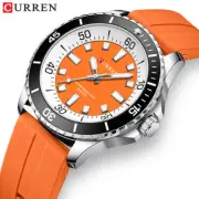CURREN Mens Quartz Watch Soft Silicone Wristwatch Waterproof Male Sports Watches