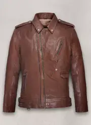 Motorcycle Men's Tan Brown Leather Jacket Zipper Closer Slim-Fit Lambskin Moto