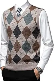 Men's Plaid V-Neck Sweater Vest Sleeveless Argyle Knitted Pullover Korean Preppy Style Fashion Slim Rhombus Vest