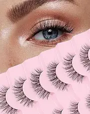 Onlyall Natural Lashes Wispy Look False Eyelashes Flared Eye Lash Fake Strip Fluffy Soft 7 Pairs D-K38