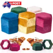 Hexagon Velvet Ring Box Double Slot Ring Display Holder for Proposal & Wedding