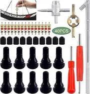 Keadic 40Pcs Tire Valve Core Removal Repair Tools Set, Includes TR412 Snap-in Valve Stems & Caps with Valve Stem Cores, 4 Way Valve Core Remover Installer Tool & Dual Single Head Valve Core Remover