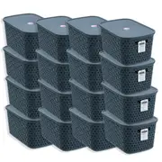 16x Boxsweden Woven Rattan 7L/30cm Lidded Basket Carry Storage Organiser Assort
