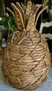 Pineapple decor Wicker Rattan Woven Decor Tiki Boho light cover large 14"