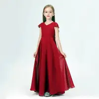 在飛比找蝦皮商城精選優惠-女童紅色雪紡連身裙 兒童婚紗禮服生日聚會公主裙 畢業典禮拍照