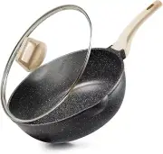 Versatile 5.5 Qt Nonstick Deep Frying Pan with Lid - Classic Granite Design