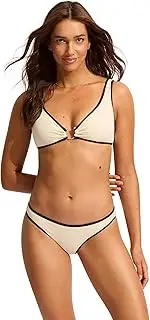 [Seafolly] Women's Hipster Bikini Bottom Swimsuit with Square Trim Detail, Capri Sea