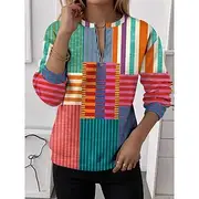Women's Pullover Sweatshirt Zip Up Sweatshirts Graphic Plaid Fashion Casual Long Sleeve Crew Neck Regular Tops Street Dailywear Zipper Print Red Blue Orange Br