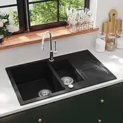 VRAXO Granite Kitchen Sink Double Basin Black -22.59KG,145522