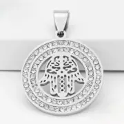 Men's Silver Stainless Steel,Hamsa Hand Eternity,CZ 35mm Pendant*Unisex*Box