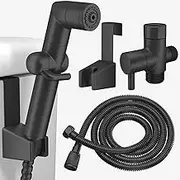 MIAOHUI Handheld Bidet Sprayer for Toilet, Muslim Shower, Cloth Diaper Sprayer, Health Faucet, Bum Gun with Hose and Holder, Wall or Tank Mount (Black)