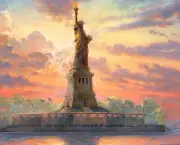 35" Digital Fabric Panel - David Textiles Thomas Kinkade Bronze Statue Liberty