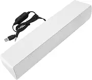 Mini Portable USB Wired Soundbar Music Player, PC Speakers, Bass Surround Soundbox with 3.5 mm Audio Plug for Desktop, Laptop, TV, Smartphone, Tablet PC, MP3, MP4 and More (White)