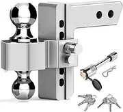 Tlvuvmo Adjustable Trailer Hitch - 6 Inch Drop Hitch for 2 Inch Receiver, Ball Mount Hitch 12,500 LBS, 2 and 2-5/16 Stainless Steel Dual Balls, Tow Hitch with Double Anti-Theft Pins Locks - Matte