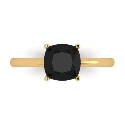 2.0Ct Cushion Cut Natural Onyx Solid 14K/18K Gold Solitaire Engagement Ring