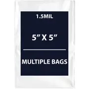 1.5Mil 5" X 5" | LDPE Clear Flat Poly Bags, Flexible & Durable | Multiple Bags