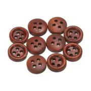 10pcs Wooden Sewing Button 10mm 4 Holes Round Craft Buttons, Red Brown