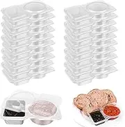 20PCS Double Compartment Condiment Container with Lids, 2 Compartment Snack Containers, Portable Reusable Plastic Sauce Containers for Condiment, Dip, Sauce, Sampling and Travel Snacks