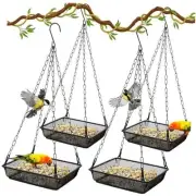 4 Pieces Hanging Bird Feeder Tray Platform Metal Mesh Feeder Seed Square