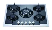 70cm BLACK GLASS 5 BURNER HEAVY DUTY CAST IRON GAS COOKTOP S/STEEL EDGE FRAME