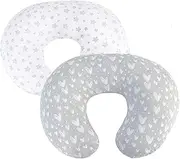 SH-RuiDu Nursing Pillow Covers, Pack of 2 Cotton U-Shaped Nursing Pillow Learning Sit Pillow Removable Washable Pillow Slipcover for Mothers Breastfeeding Nursing Pillow (White Stars and Grey Hearts)
