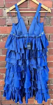 BNWT NEW RRP $600 Scanlan & Theodore Silk 8 Blue Ruffle Frill V Neck Layered