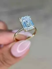 2 Ct Emerald-Cut Real Moissanite Solitaire Wedding Ring 14k Yellow Gold Plated