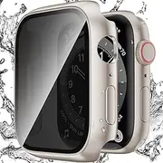 Zumyzu Waterproof Privacy Case Compatible with Apple Watch Series 6/5/4/SE2/SE 44mm with Anti-peep Screen Protector, iWatch Face Cover Protective Bumper for iWatch Case 44mm Starlight