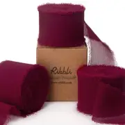 Burgundy Chiffon Ribbon 1.5 inch x 30 Yard Handmade Silk Ribbon, Fringe Chiff...