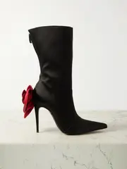[Magda Butrym] Magda Butrym - Appliquéd Satin Point-toe Boots - Black - IT37 IT 37 Black