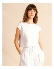 [Piper] European Linen Extended Shoulder Top in White