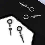 Hoop Sword Drop Earring 1 Pair - Clip On Earring - Black - One Size