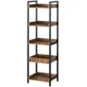5-Tier Storage Rack, Rustic Free-Standing Shelf Units, Narrow Display 5 Tiers