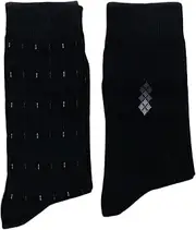 [pants & sox] Mens 4 Pairs Premium Cotton Business Crew Socks Size 6-11 Black Assorted Patterns